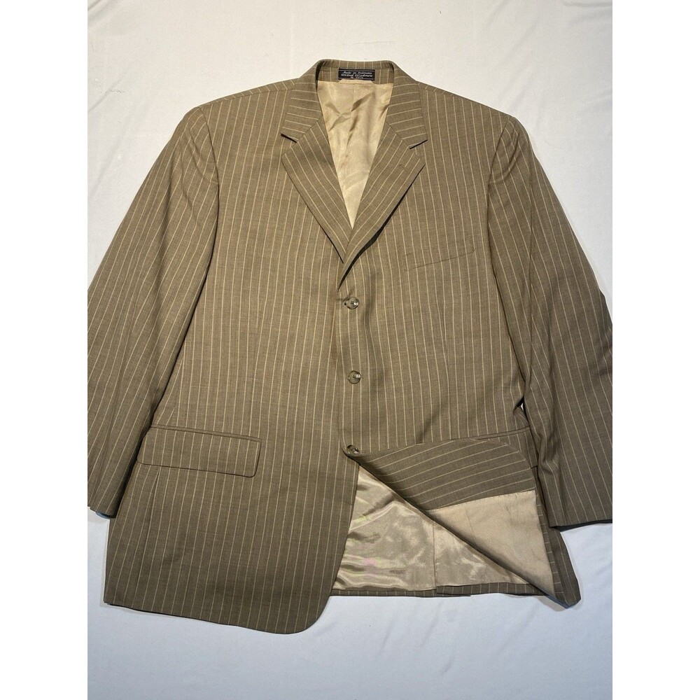 Mens Bill Blass Suit Jacket 48R Brown Striped Wool 3 Button